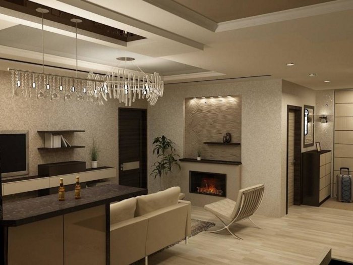 Кухня гостиная с коридором