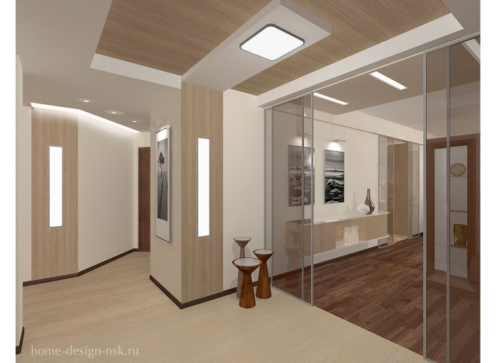 Коридор переходящий в кухню гостиную