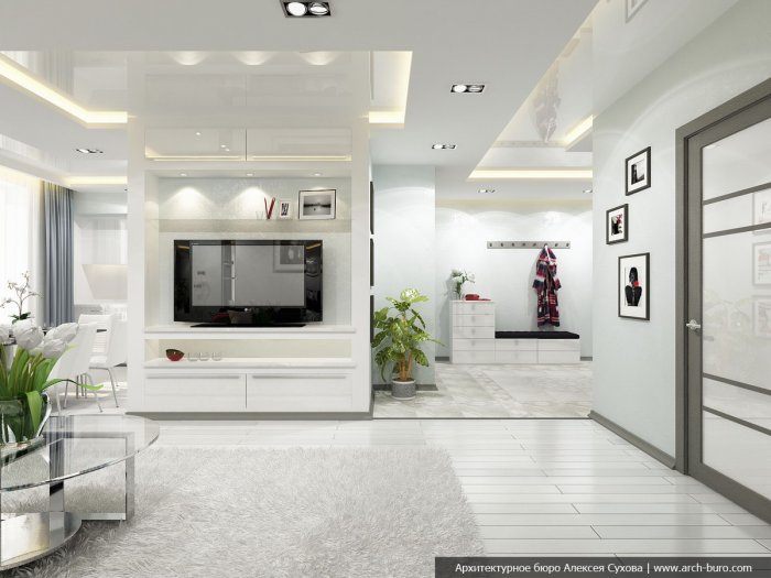 Совмещение прихожей гостинной и кухни