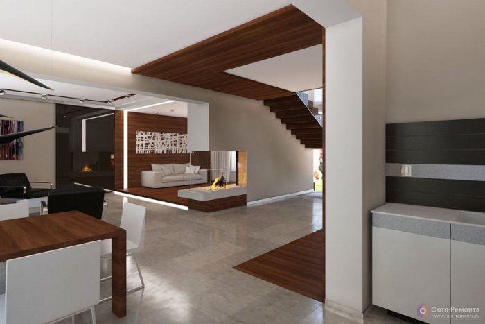 Коридор современный с кухней и гостиной