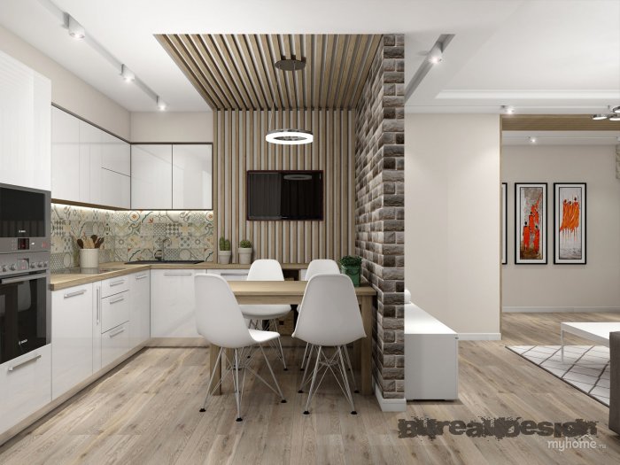 Гостиная совмещенная с кухней и прихожей