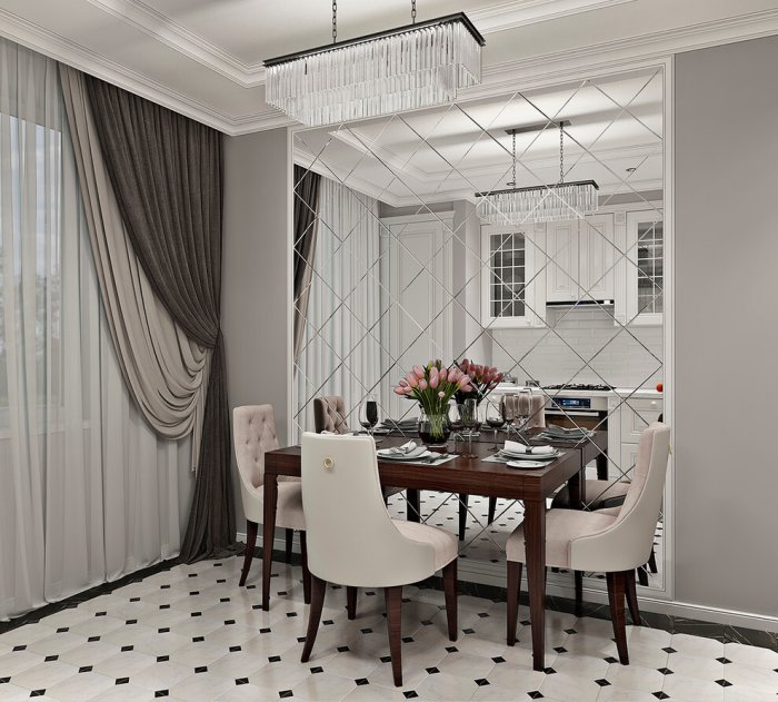 Зеркальное панно на кухне