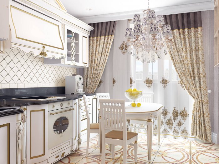 Занавески на кухню в классическом стиле