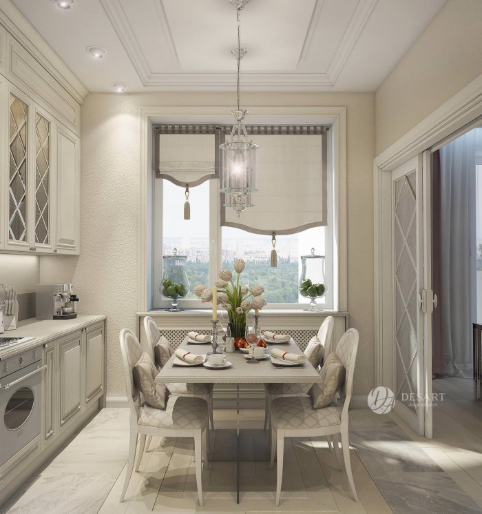 Шторы на кухню в неоклассическом стиле