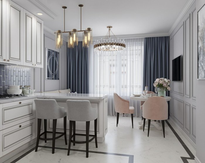 Кухня-гостиная Неоклассика 20 кв метров
