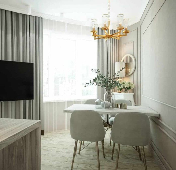 Обеденный стол у окна на кухне в стиле Неоклассика