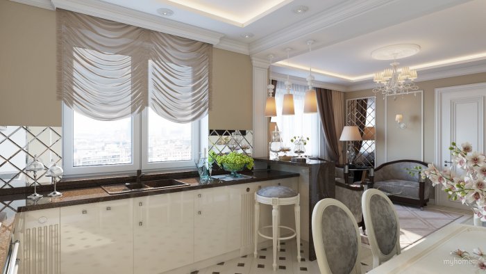 Шторы на кухню Неоклассика