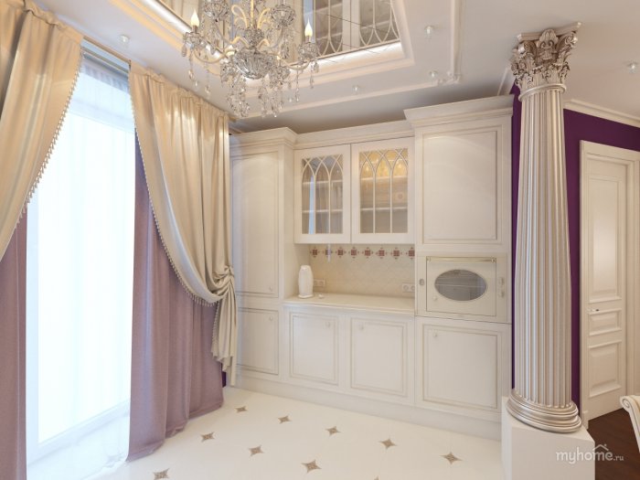 Кухня бело Золотая классика шторы