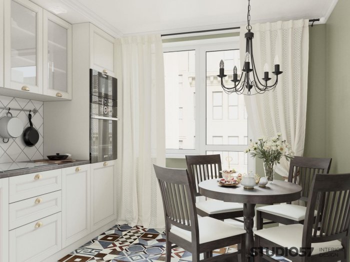 Шторы на кухню в неоклассическом стиле
