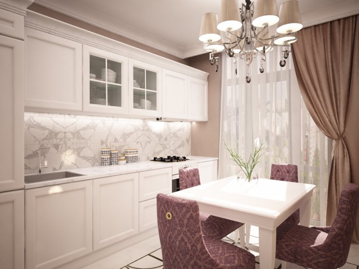 Кухня в бежево розовых тонах