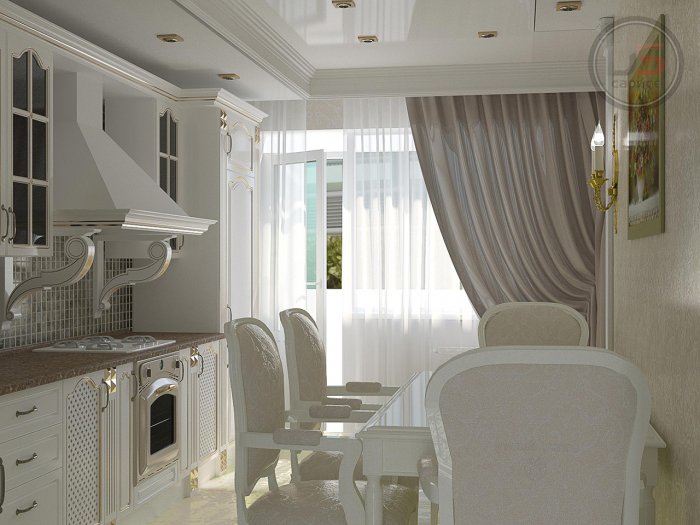 Занавески на кухне в стиле неоклассики