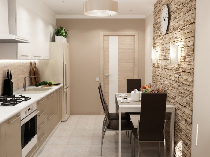 Отделка стен маленькой кухни