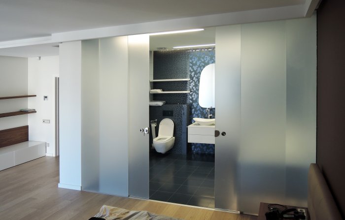 Стеклянная перегородка с откатной дверью