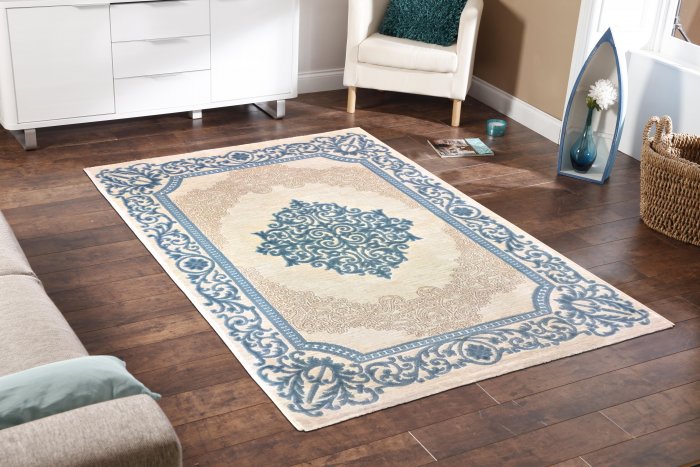 Ковер голубой с бежевым