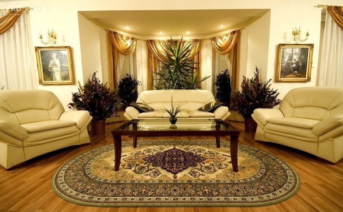 Гостиная с овальным ковром