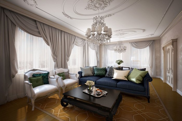 Потолок для зала в классическом стиле