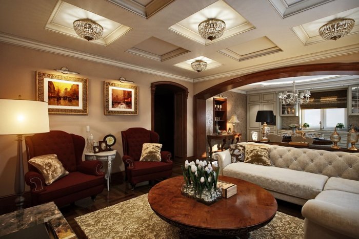 Многоуровневый потолок в классическом стиле