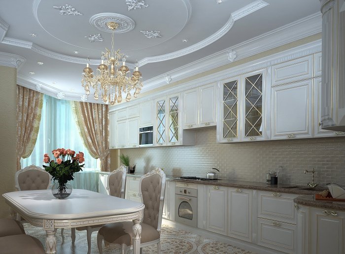 Двухуровневый потолок в классическом стиле