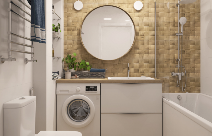 Стиральная машина в ванной Сканди