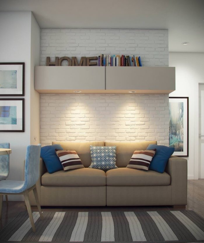 Шкафчики над диваном в гостиной