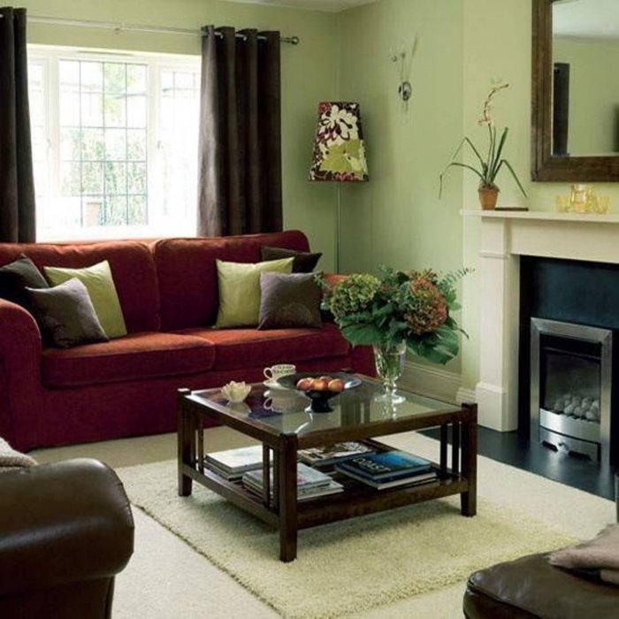 Интерьер гостиной в оливковых тонах