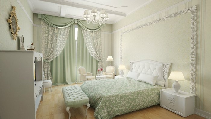 Шторы в спальню в классическом стиле белые