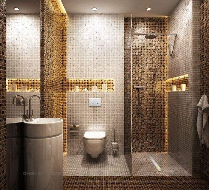 Золотистая мозаика в ванной
