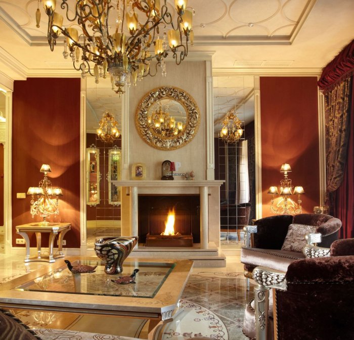 Гостиная с камином в стиле арт деко