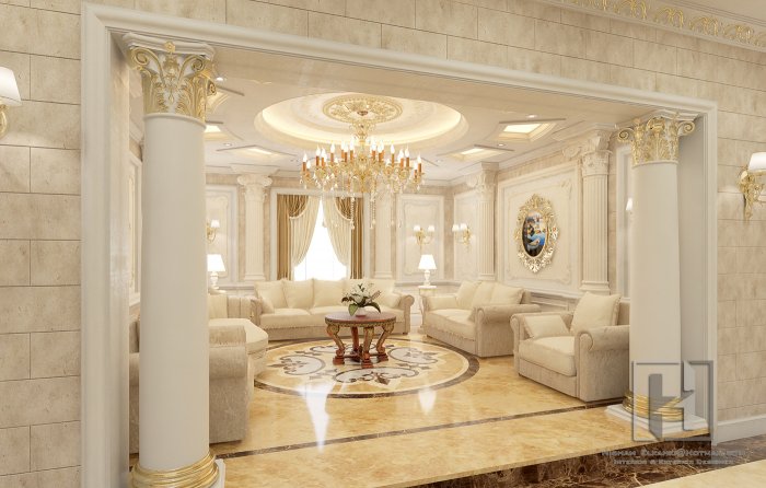 Красивые гостиные с колоннами