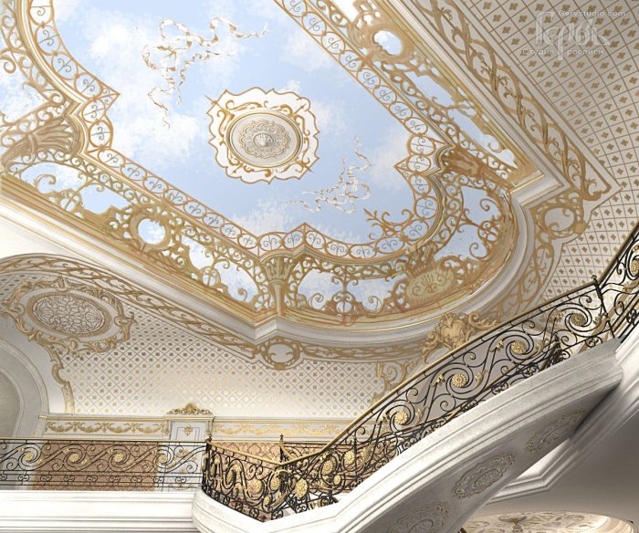 Натяжной потолок с лепниной
