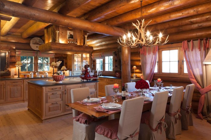 Деревянные дома Шале кухня гостиная