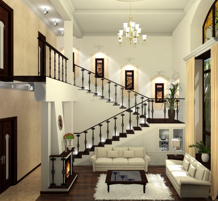 Проект гостиной с лестницей