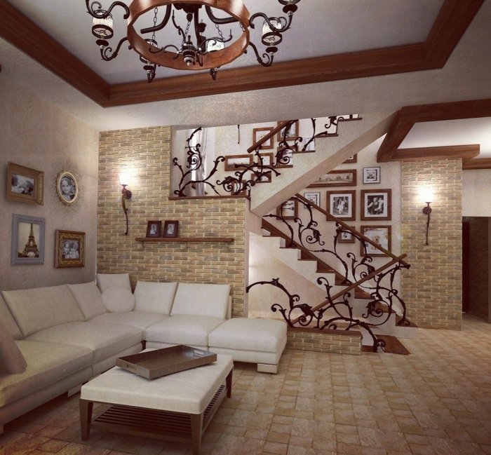 Гостиная с лестницей