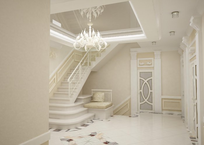 Двухъярусный потолок с лестницей