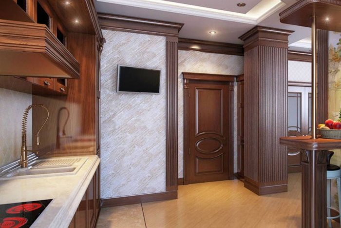 Отделка стены коридора переходящего в кухню в квартире