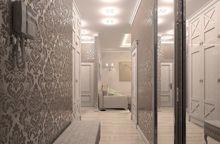 Обои с вензелями в интерьере прихожей