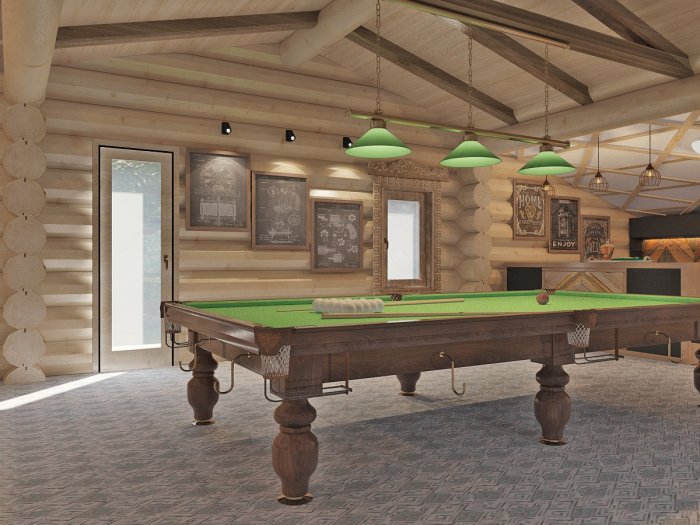 Интерьер бани с бильярдом