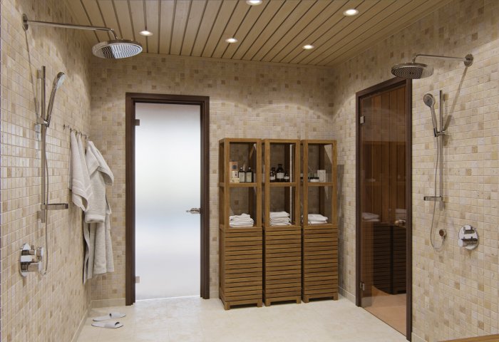 Душевая в бане в современном стиле