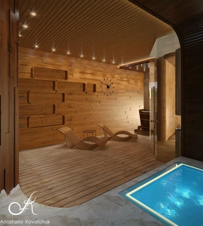 Интерьер бани с бассейном