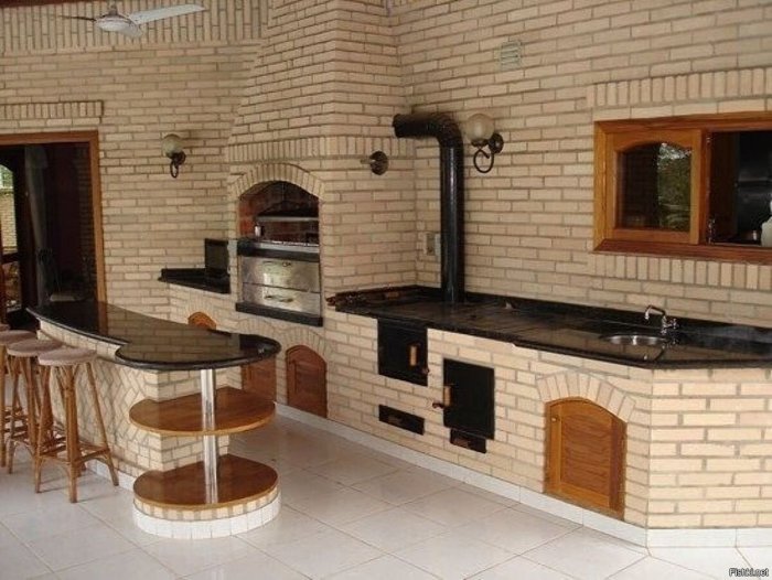 Кухонный гарнитур из кирпича с печкой