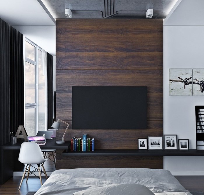 Телевизор на деревянной панели