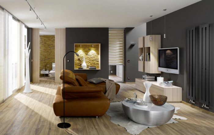 Современная отделка стен в гостиной