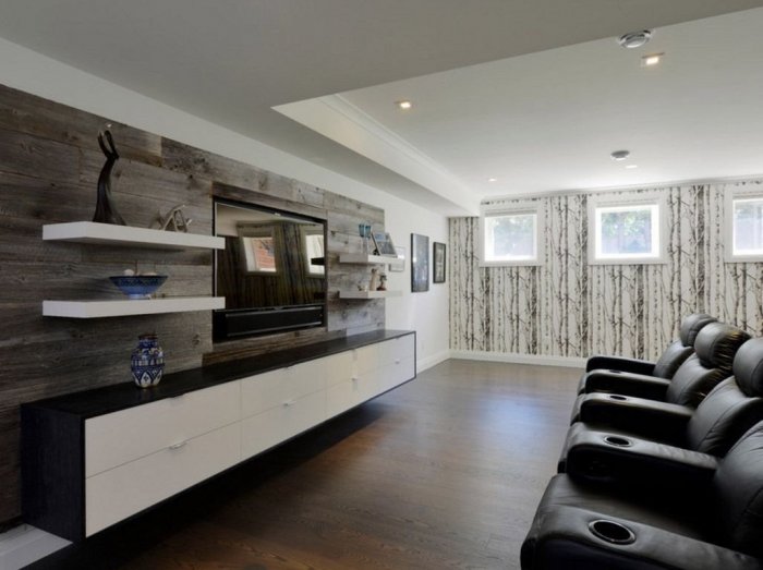 Ламинат на стену в гостиной под телевизор