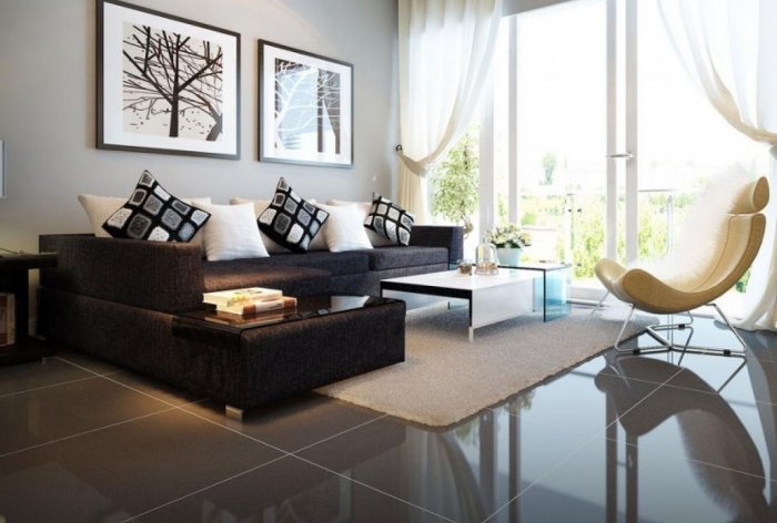 Черный пол в гостиной