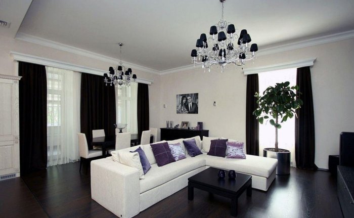 Гостиная в бело черных тонах