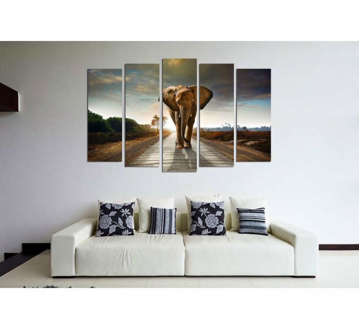 Модульная картина слон в интерьере