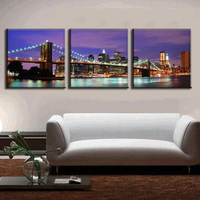 Модульные картины города в интерьере