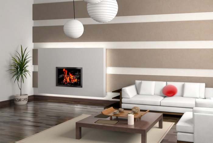 Двухцветные стены в зале