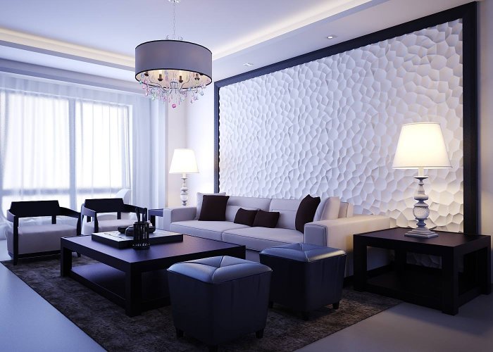 Современная отделка стен в гостиной