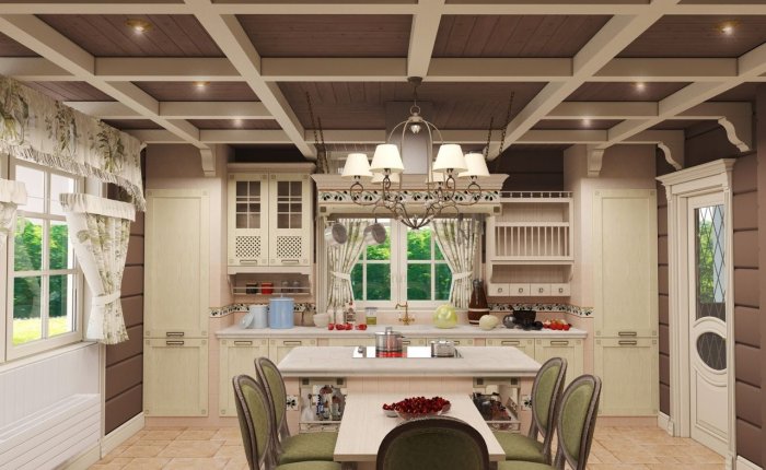 Интерьер кухни в загородном доме